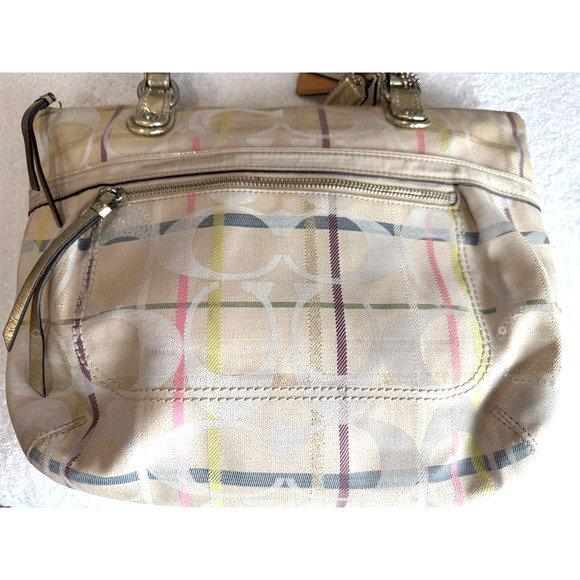 Coach Bag Poppy Glam Tote Tattersall Lurex Sequin Signature Metallic golden Sz-M - Picture 4 of 15